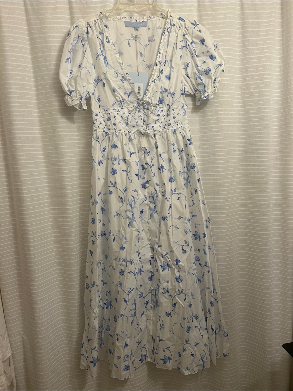 NTW Hill House White Maxi Dress with Blue Floral Print